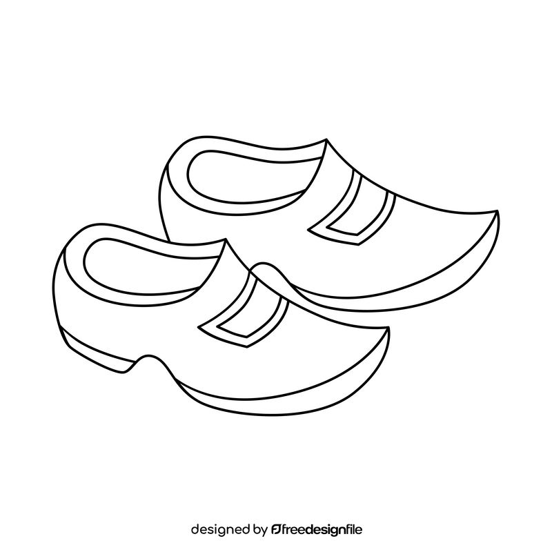 Wooden clogs shoes black and white clipart
