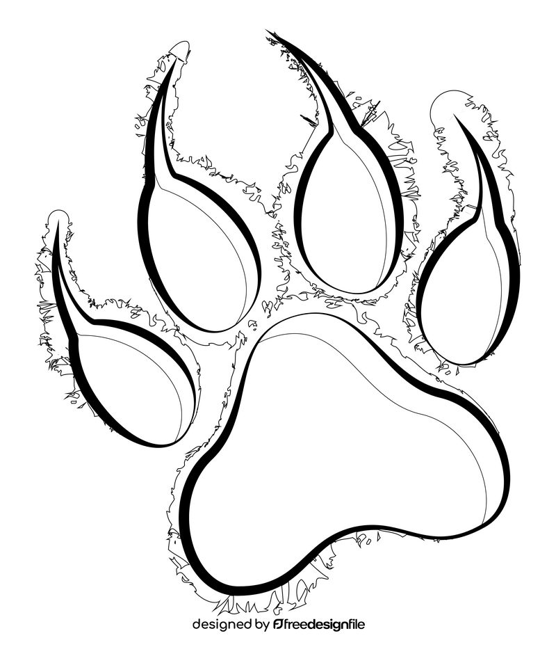 Paw print drawing black and white clipart