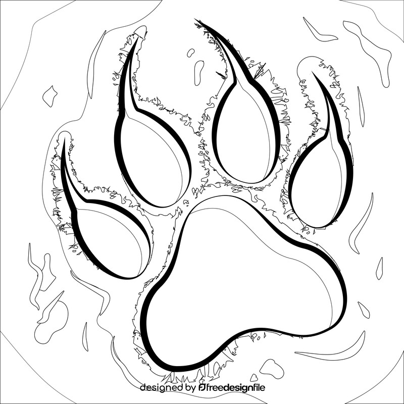 Paw print drawing outline black and white vector