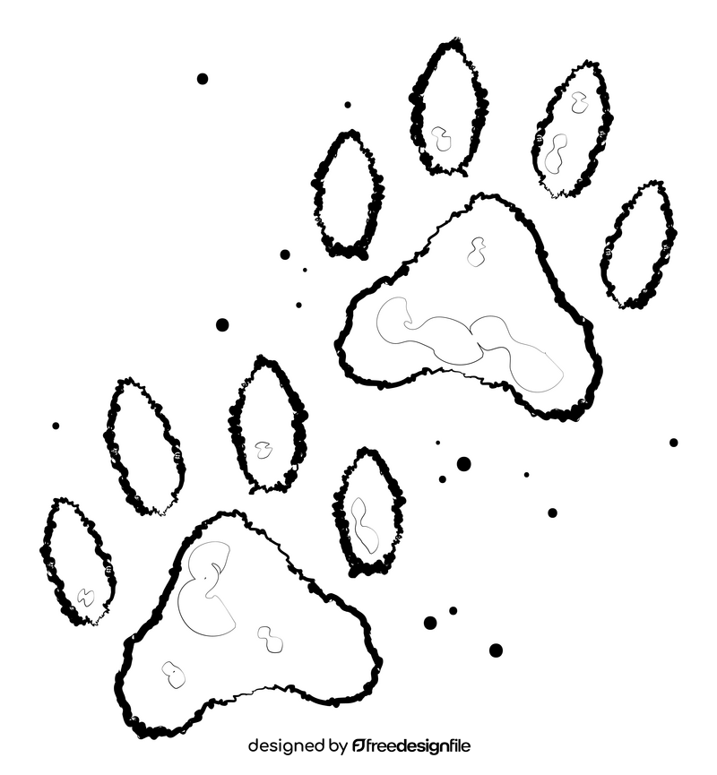 Paw print drawing black and white clipart