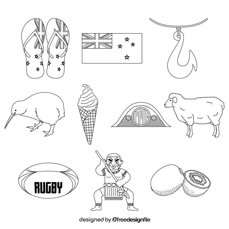 New Zealand traditional symbols black and white vector