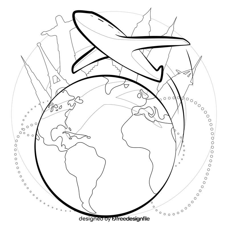 Travel drawing outline black and white vector