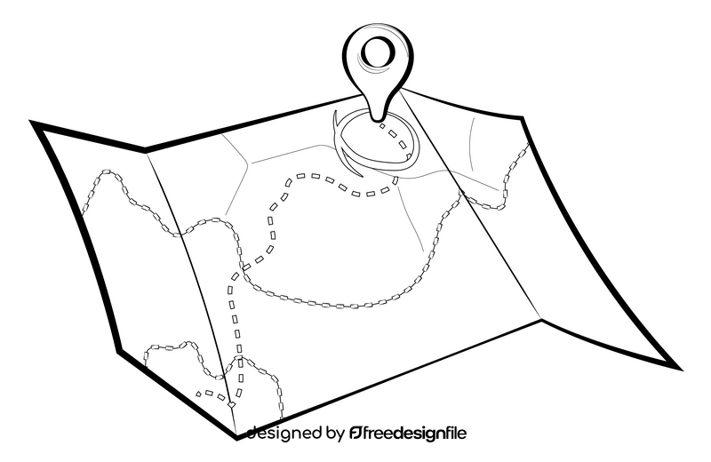 Travel map drawing black and white clipart