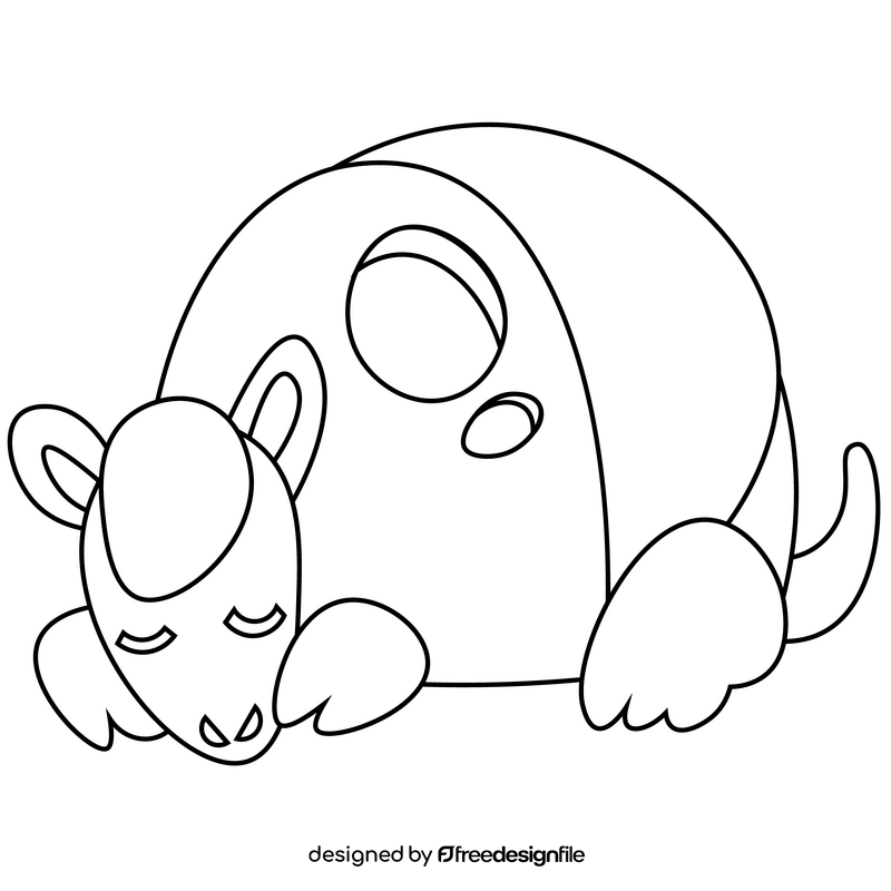 Armadillo sleeping black and white clipart
