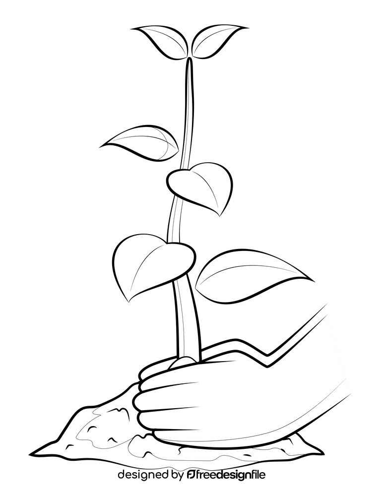 Planting trees drawing black and white clipart