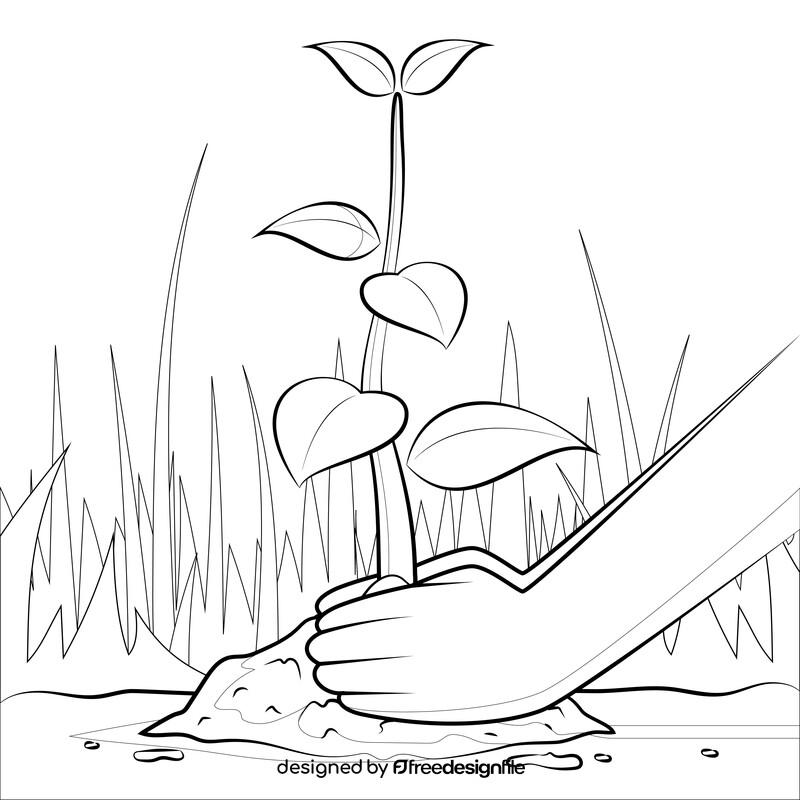 Planting trees drawing black and white vector