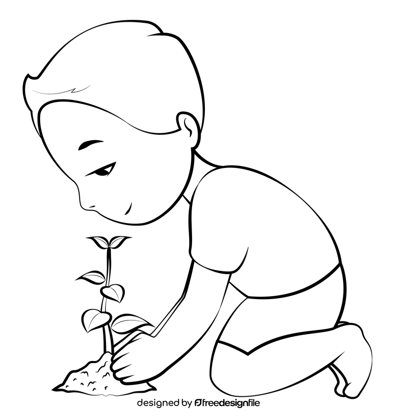 Planting trees black and white clipart