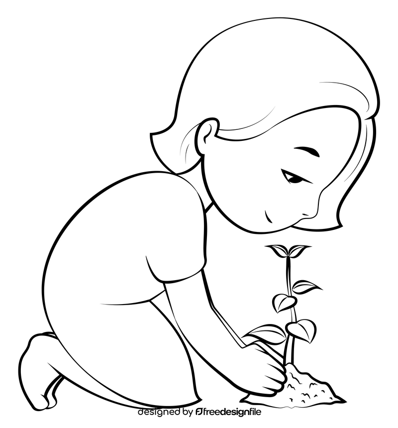 Planting trees black and white clipart