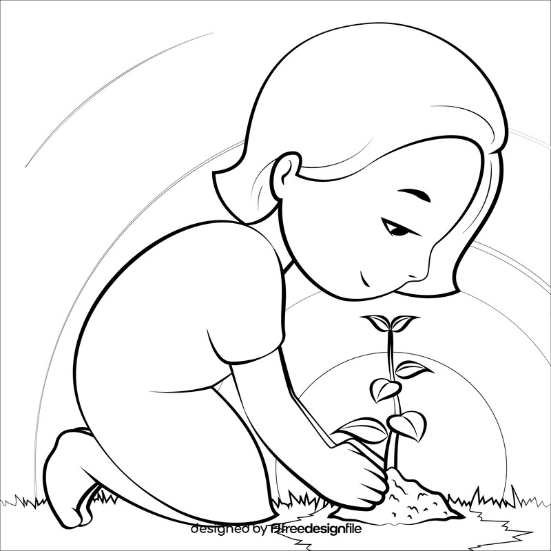 Planting trees drawing black and white vector