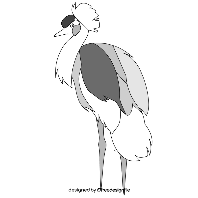 Black crowned crane black and white clipart