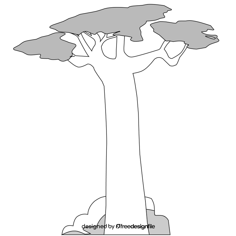 Baobab tree black and white clipart