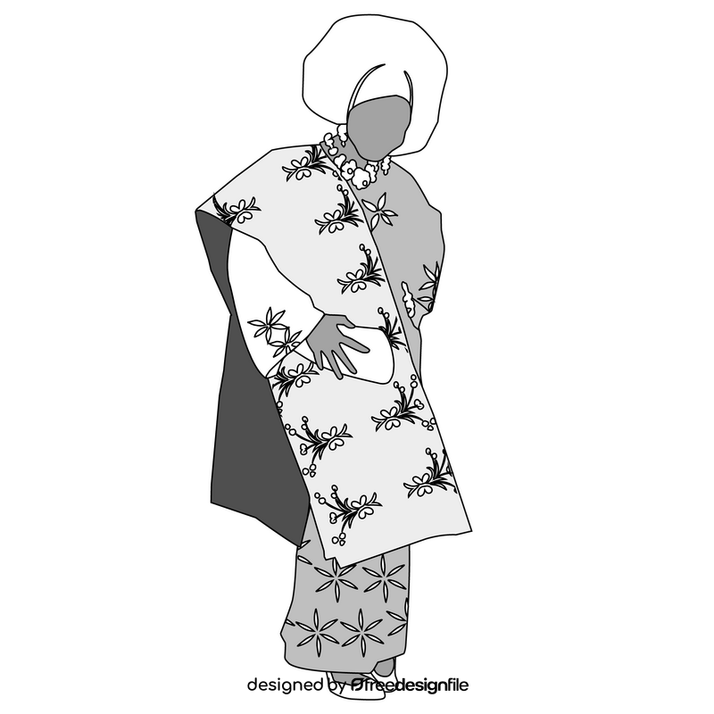 African traditional women dress black and white clipart