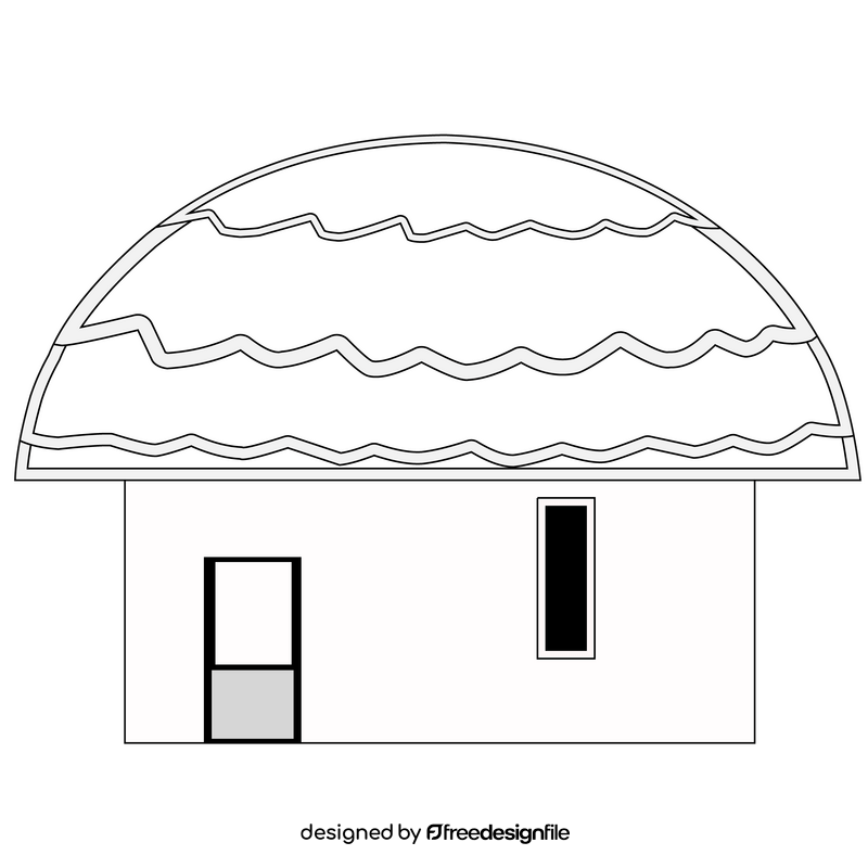 African traditional house black and white clipart