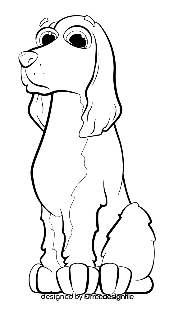 Cocker spaniel dog drawing black and white clipart