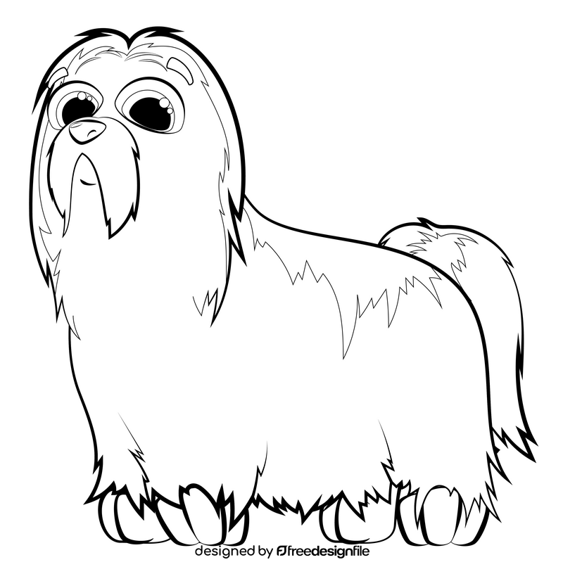 Shih tzu dog drawing black and white clipart