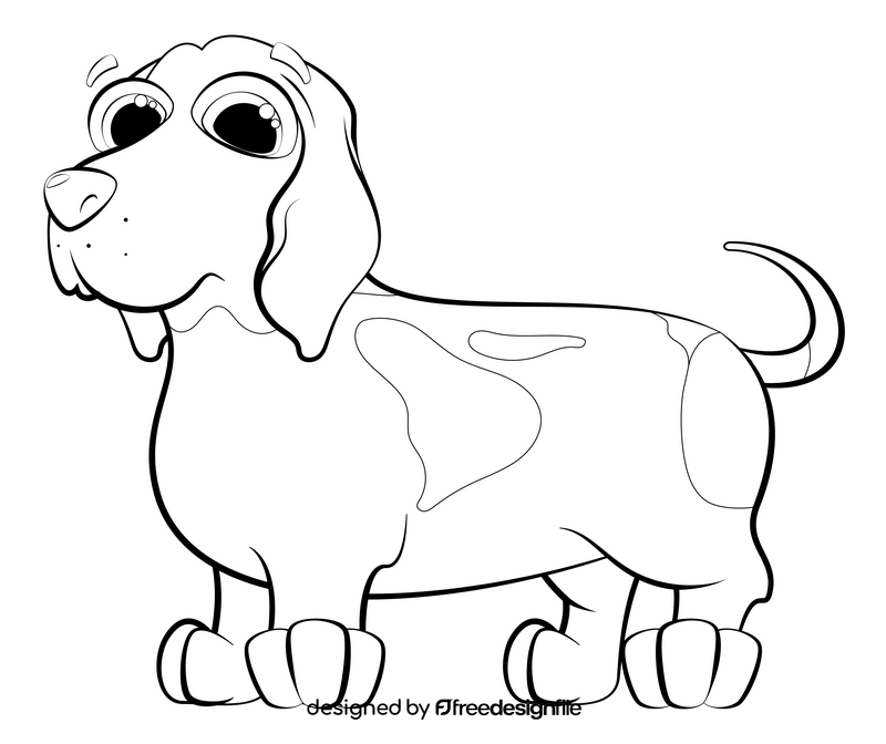 Basset hound dog drawing black and white clipart