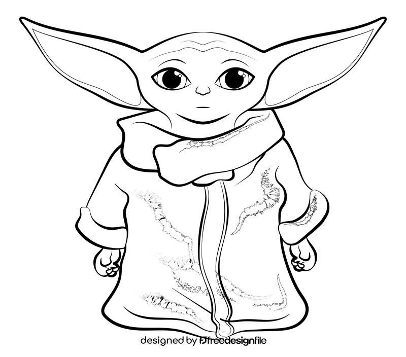 Baby yoda drawing black and white clipart