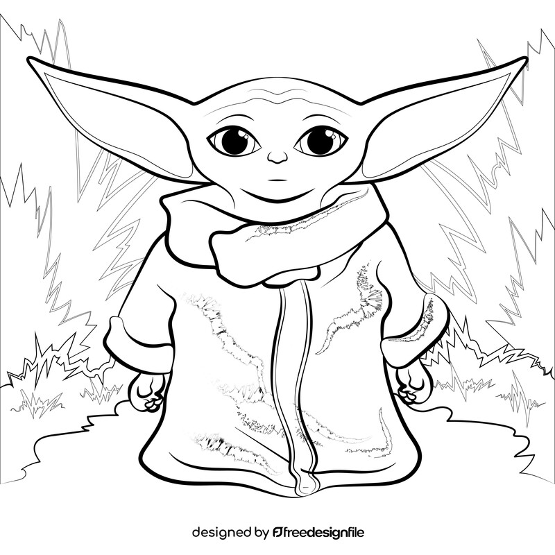 Baby yoda drawing black and white vector