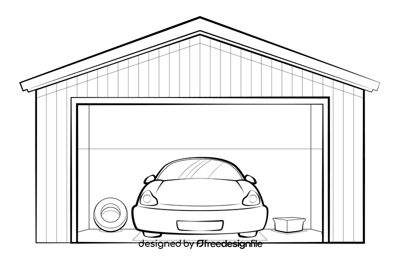 Garage drawing black and white clipart