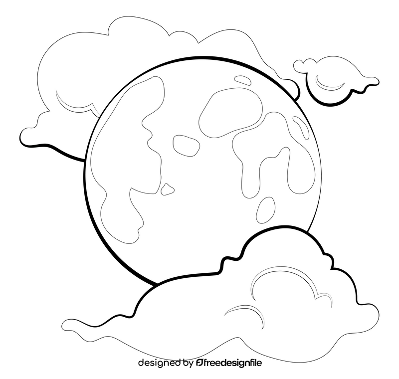 Full moon drawing black and white clipart