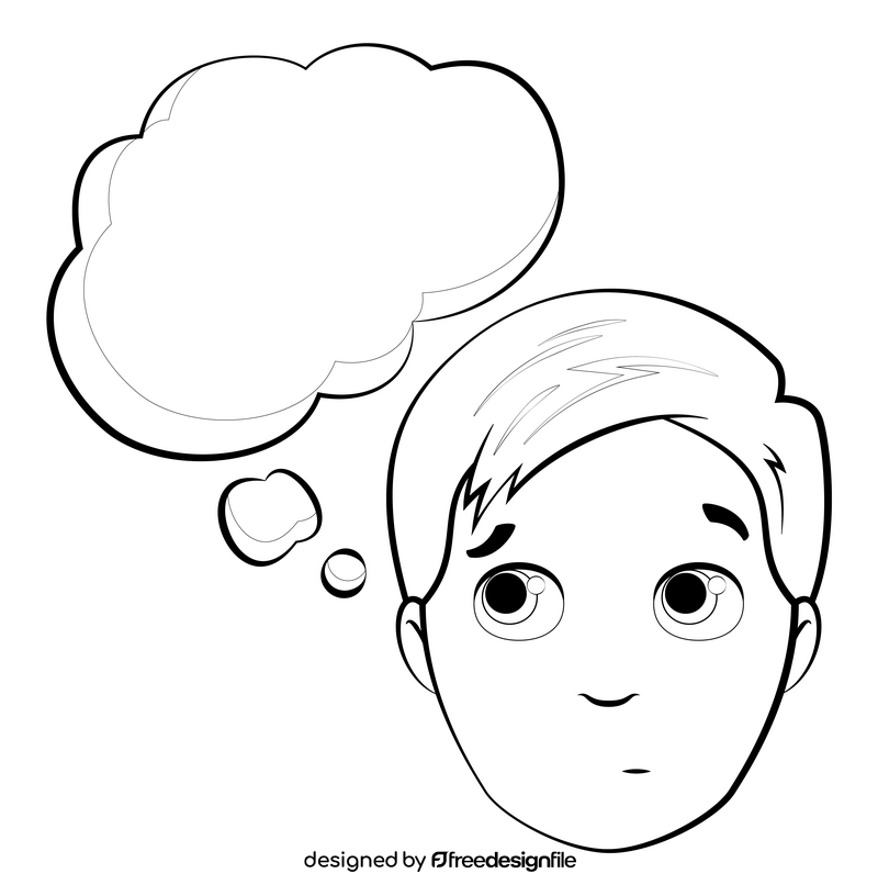 Boy thinking drawing black and white clipart