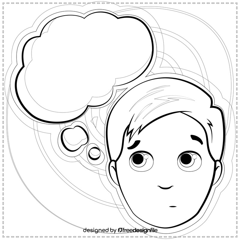 Boy thinking drawing black and white vector