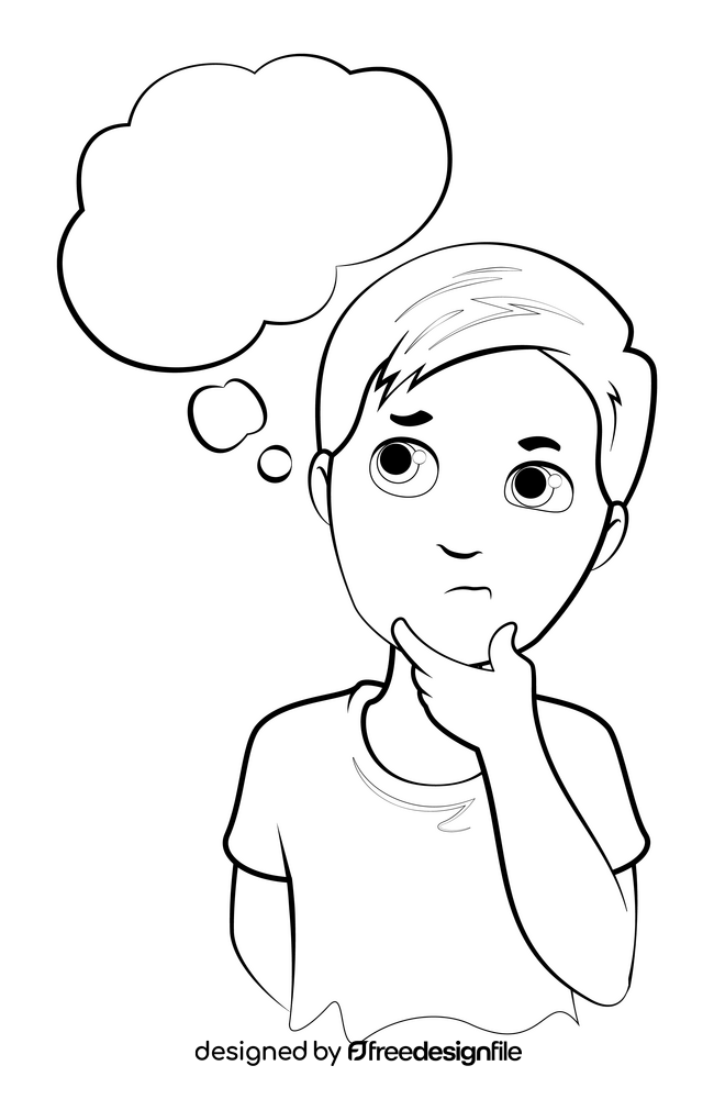 Boy thinking drawing black and white clipart