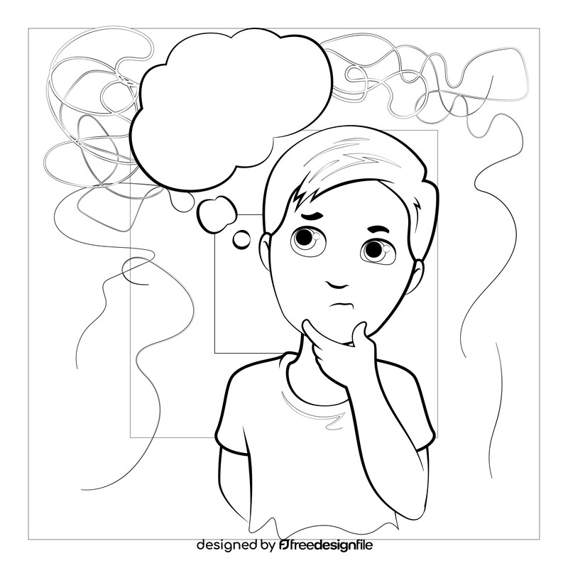 Boy thinking drawing black and white vector