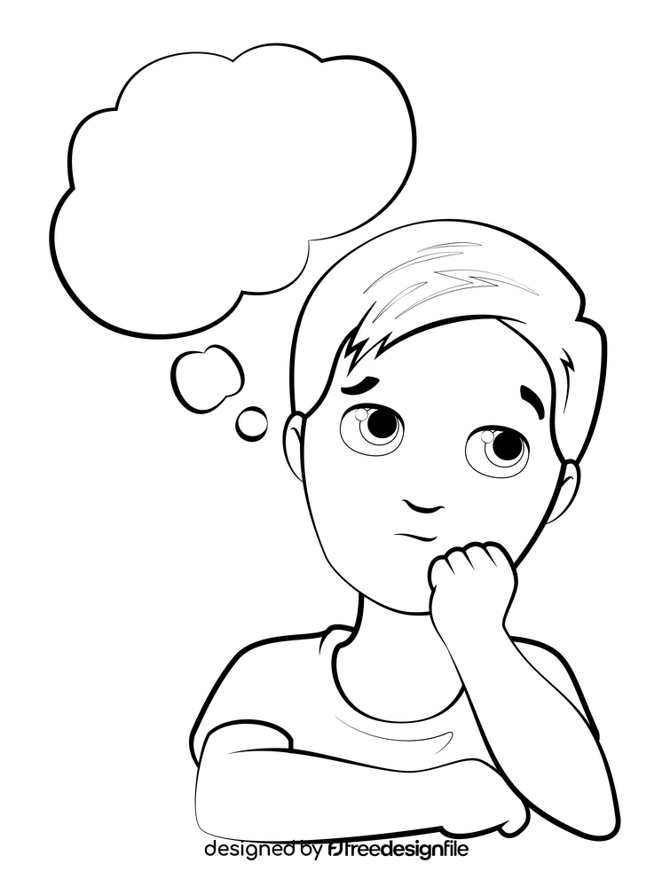 Boy thinking drawing black and white clipart