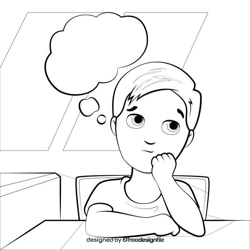 Boy thinking drawing black and white vector