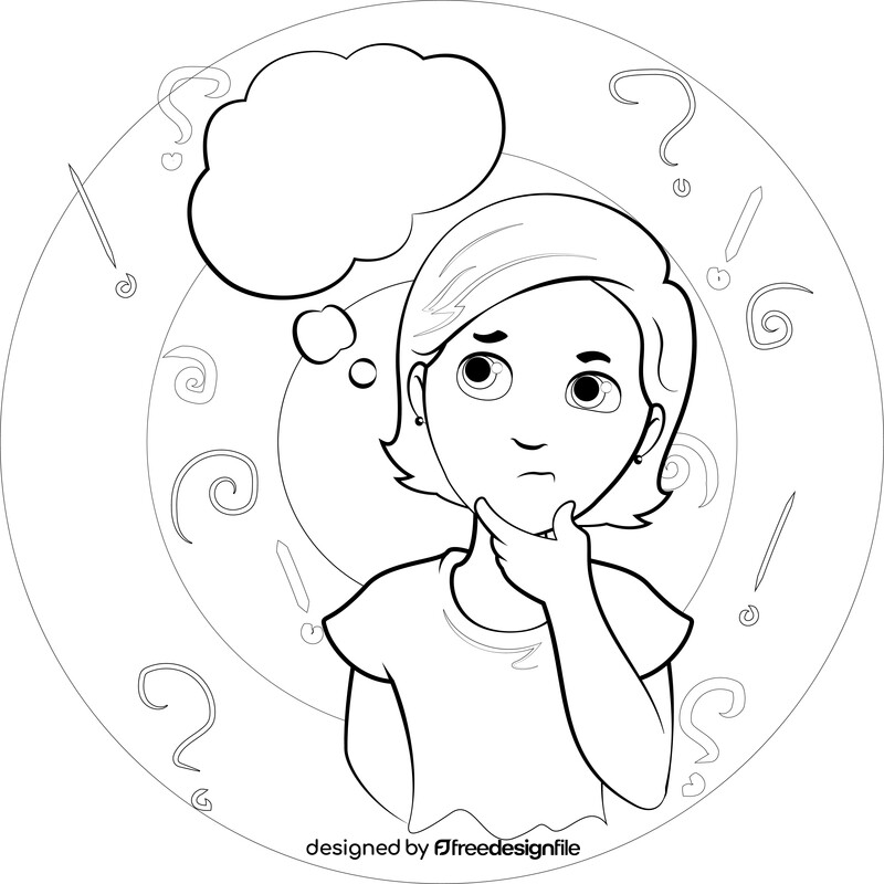 Girl thinking drawing black and white vector