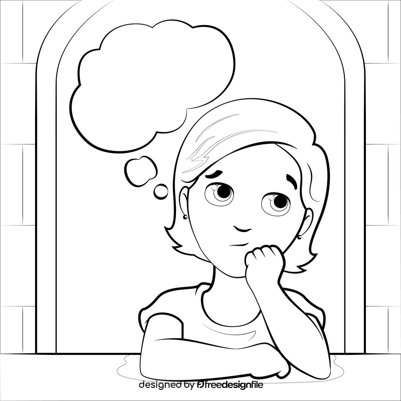 Girl thinking drawing black and white vector