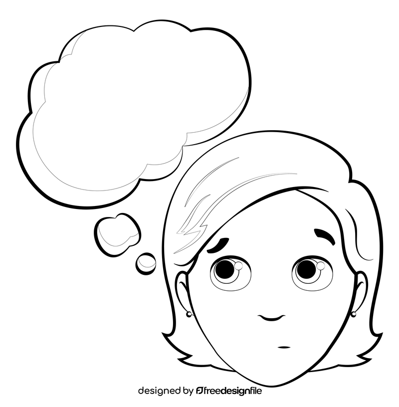 Girl thinking drawing black and white clipart