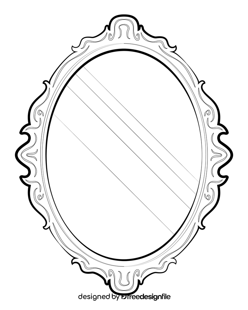 Vintage mirror drawing black and white clipart