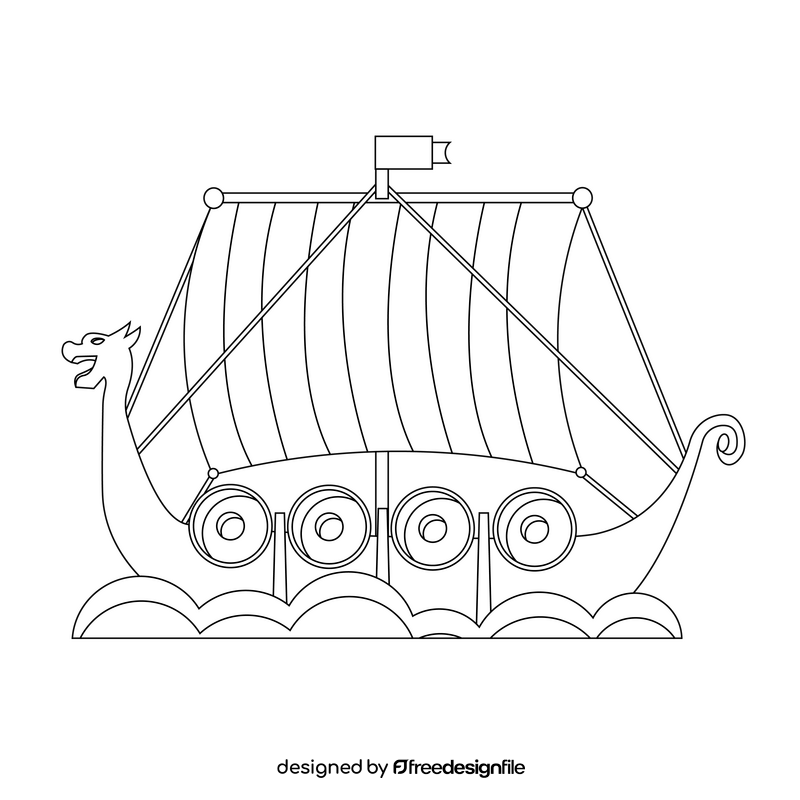 Viking ship black and white clipart