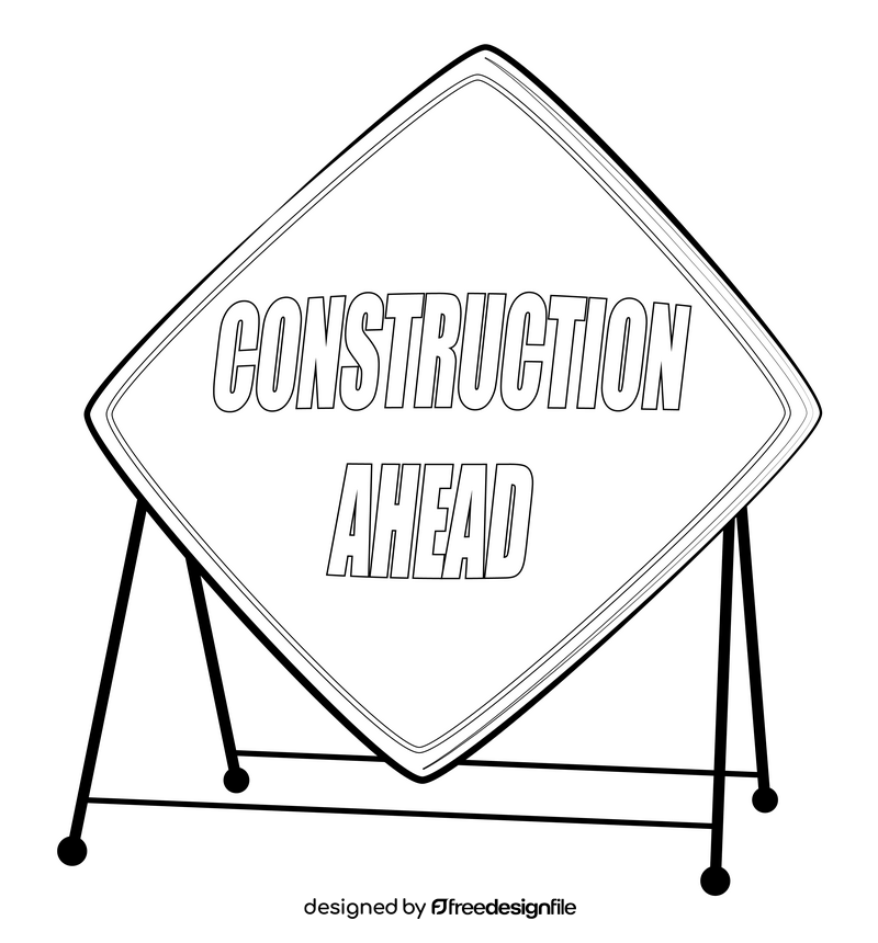 Construction sign drawing black and white clipart