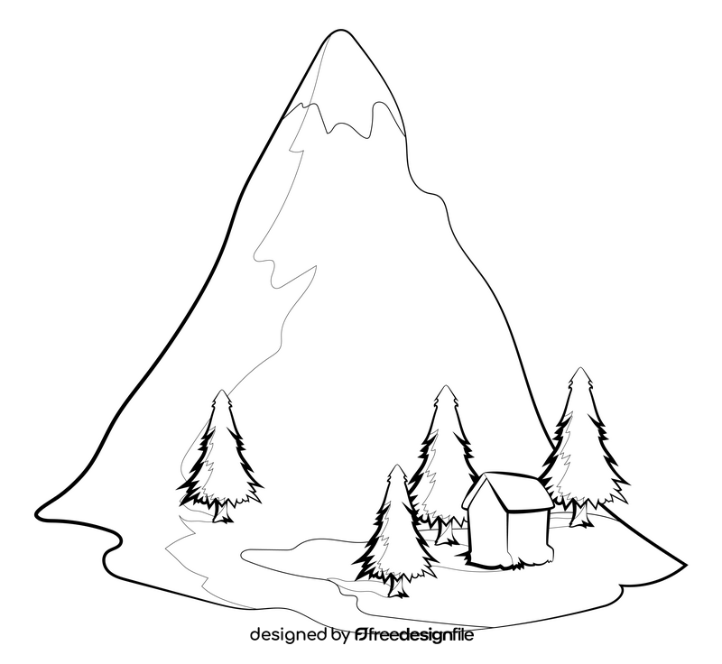 Hillside drawing black and white clipart