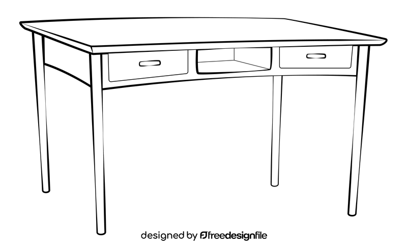 Desk for study drawing black and white clipart