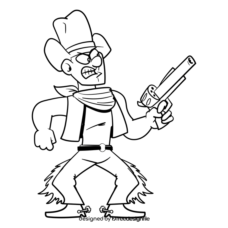 Cowboy cartoon drawing black and white clipart