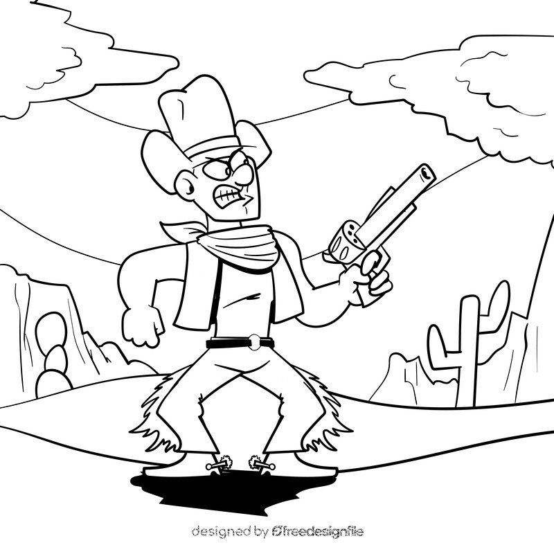 Cowboy cartoon drawing black and white vector