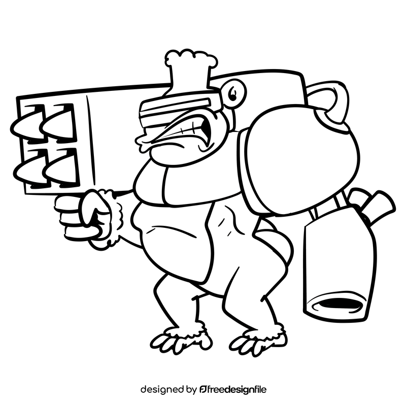 Gorilla cartoon drawing black and white clipart