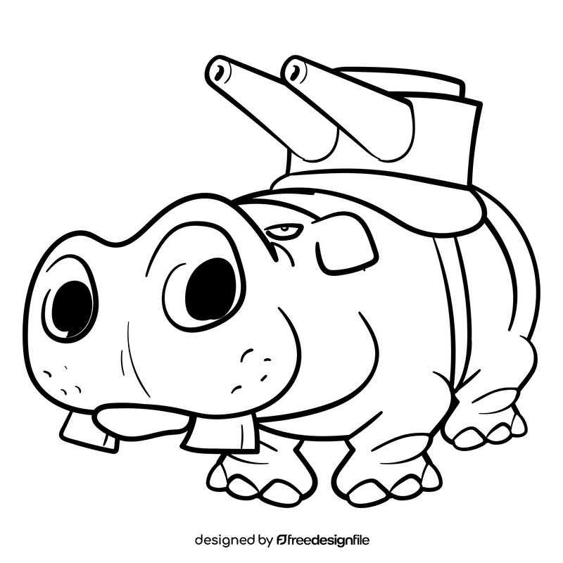 Hippo cartoon drawing black and white clipart