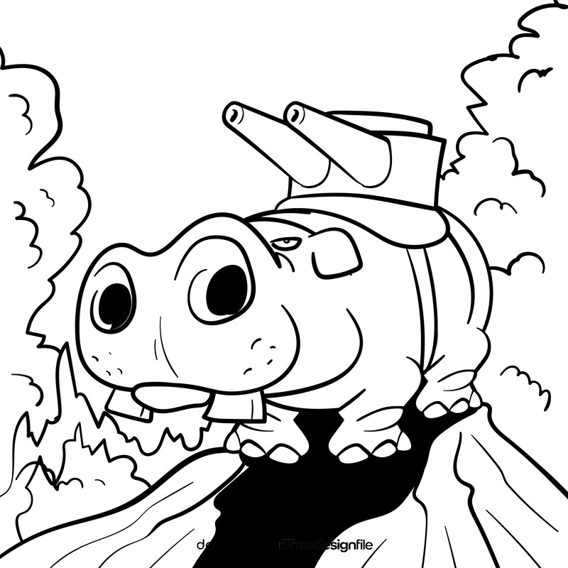 Hippo cartoon drawing black and white vector