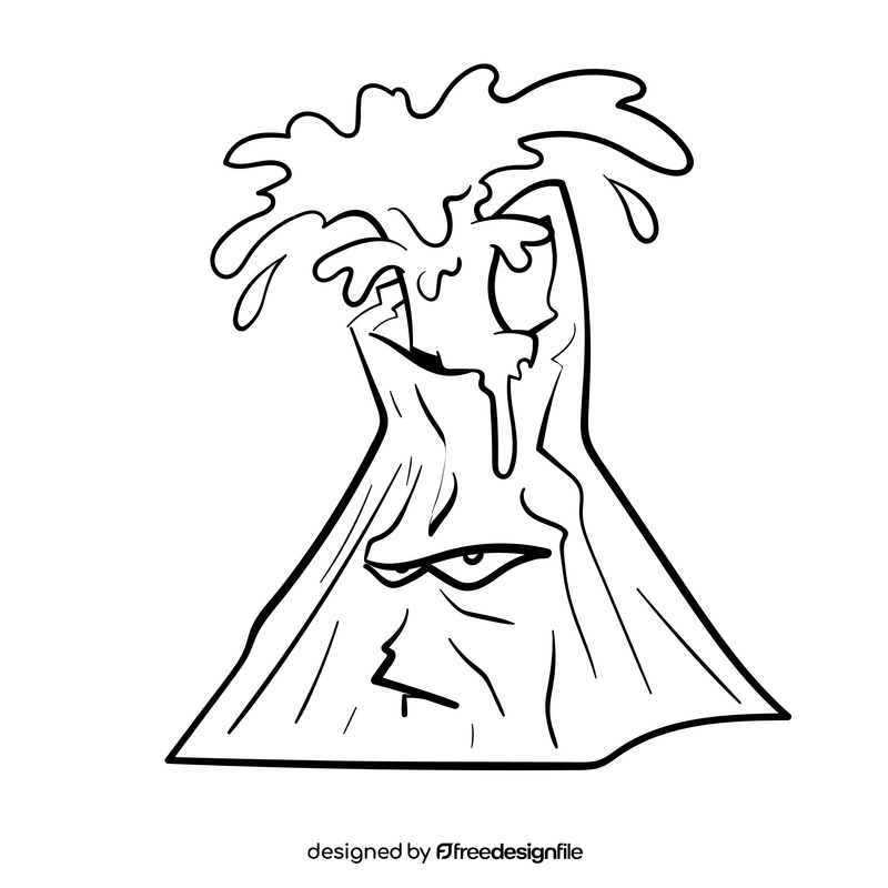 Volcano cartoon drawing black and white clipart