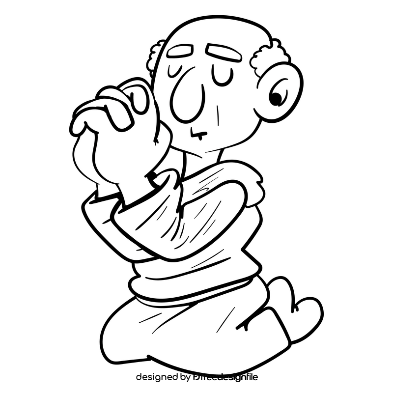 Praying hands cartoon drawing black and white clipart