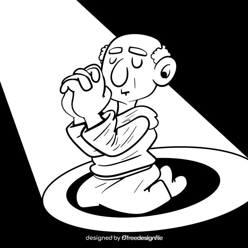 Praying hands cartoon drawing black and white vector