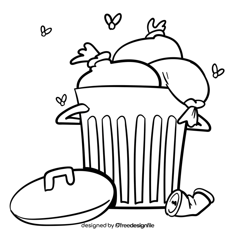 Trash can cartoon drawing black and white clipart