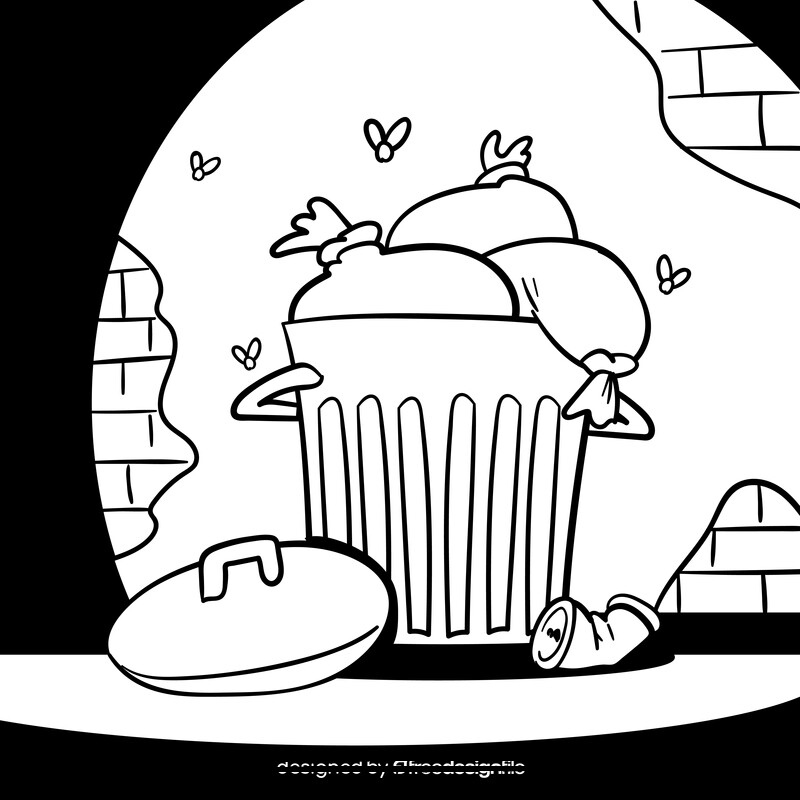 Trash can cartoon drawing black and white vector