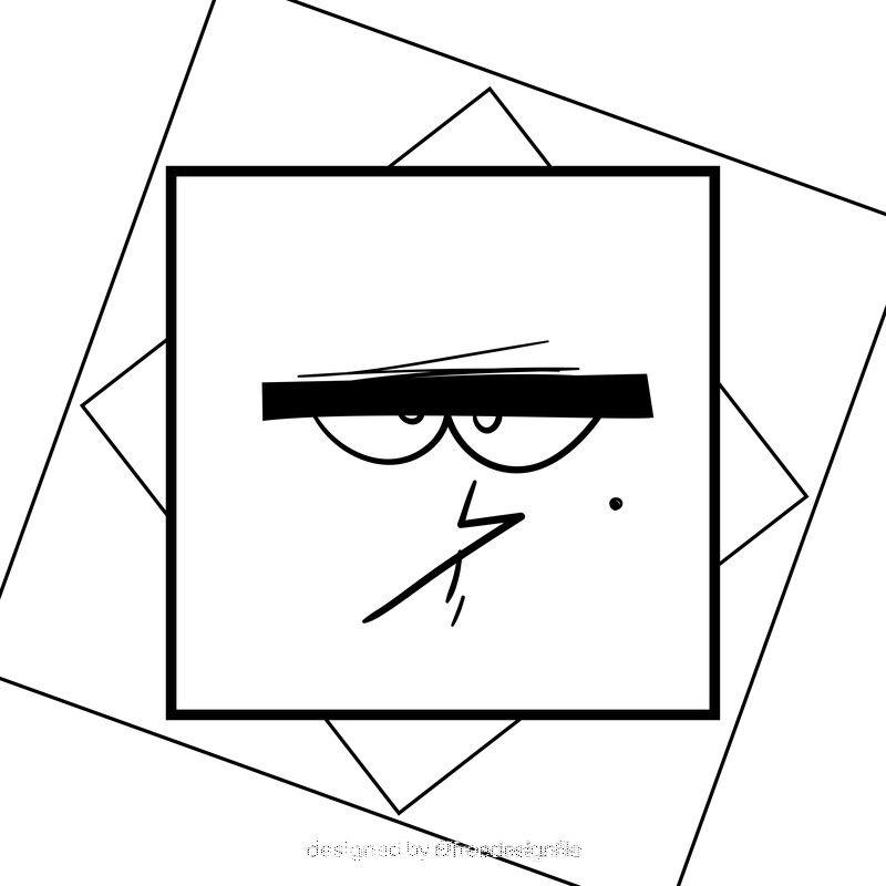 Square cartoon drawing black and white vector