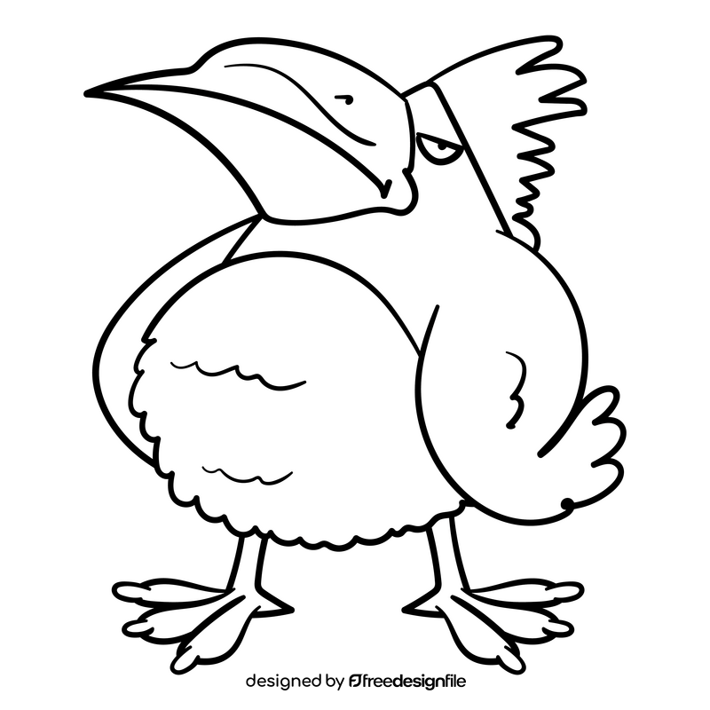 Bird cartoon drawing black and white clipart